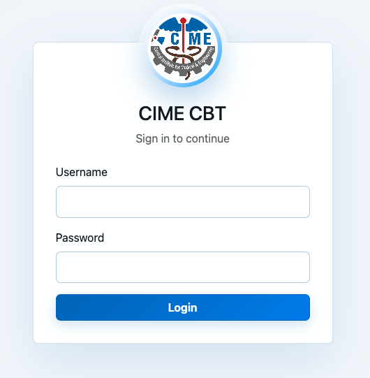 CIME CBT sign-in interface
